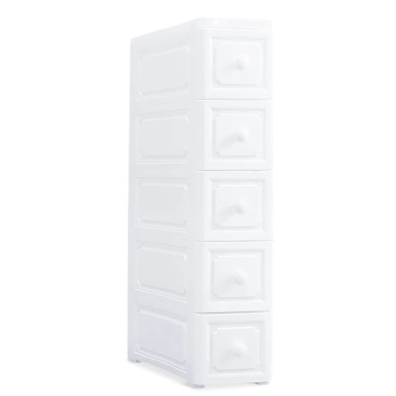 Conworld Super Light Weight Slim Plastic Bathroom Storage, Self-Assembling Organizer 5 Tier Cart with 4 Wheels (Product Comes with Installation Instructions and Video)