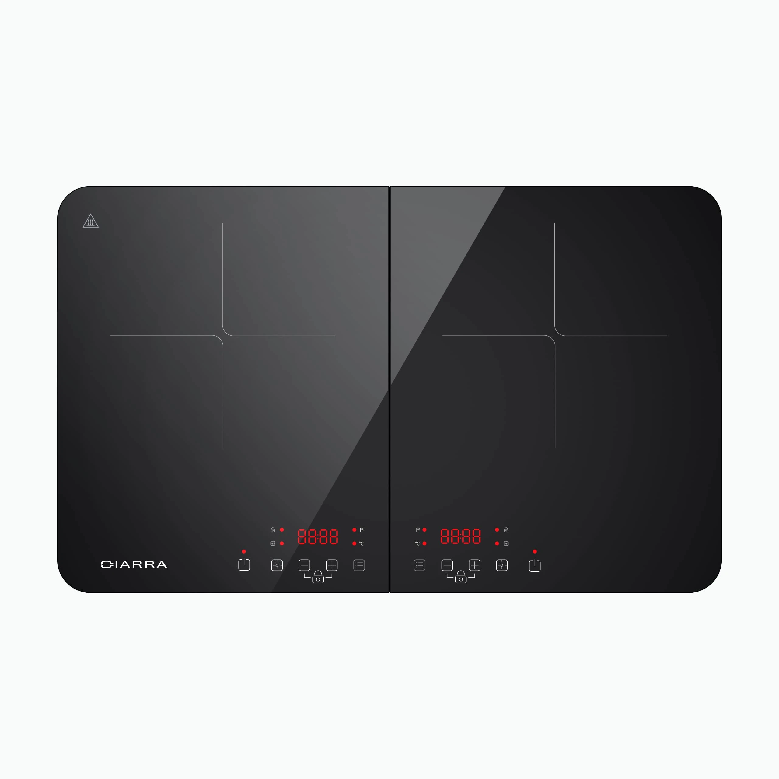CIARRA ASTIH2 Induction Hob 2 Plates, Double Touch, 9 Power Levels, 10 Temperature Levels, 3-Hour Timer, Mobile, Camping, Induction Hob, 3500 W