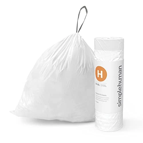 simplehuman CW0410 code H Custom Fit Bin Liner Bulk Roll Pack, White Plastic (8 Roll Pack of 30, Total 240 Liners)