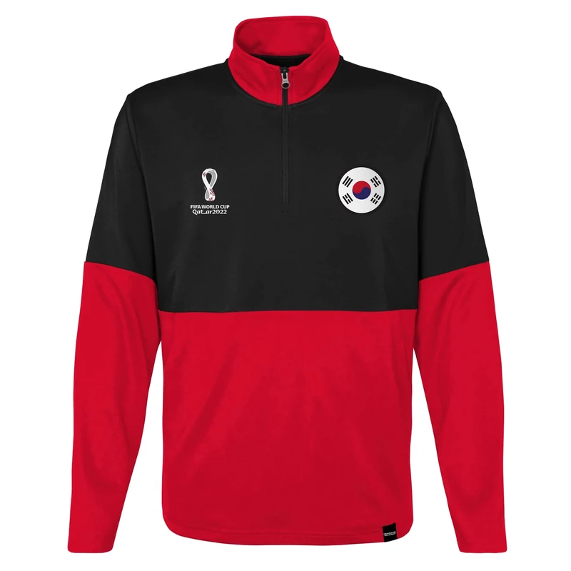 Outerstuff Men's FIFA World Cup Country 1/4 Zip Top Pullover Sweater, Black-red, M
