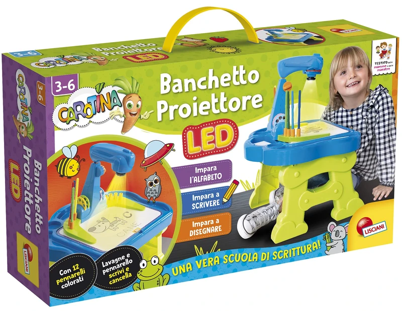 Lisciani Giochi- Carotina Banquet LED Writing School, Educational Projector, Multicolor, 97135