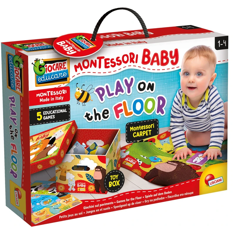 Lisciani 92796 Giochini Sul Pavimento, Montessori Baby-5 Educational Game Box + Carpet