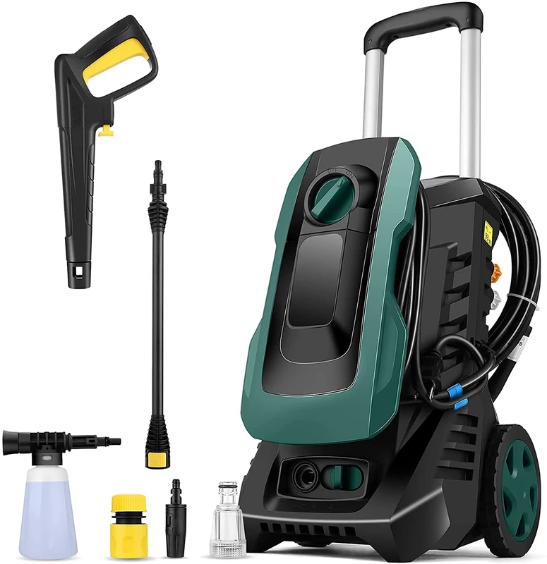 COOCHEER 150Bar Pressure Washer 1800W 420l/h Electric Jet Washer with Adjustable Nozzles Hose for Cars Patios Driveways, multi