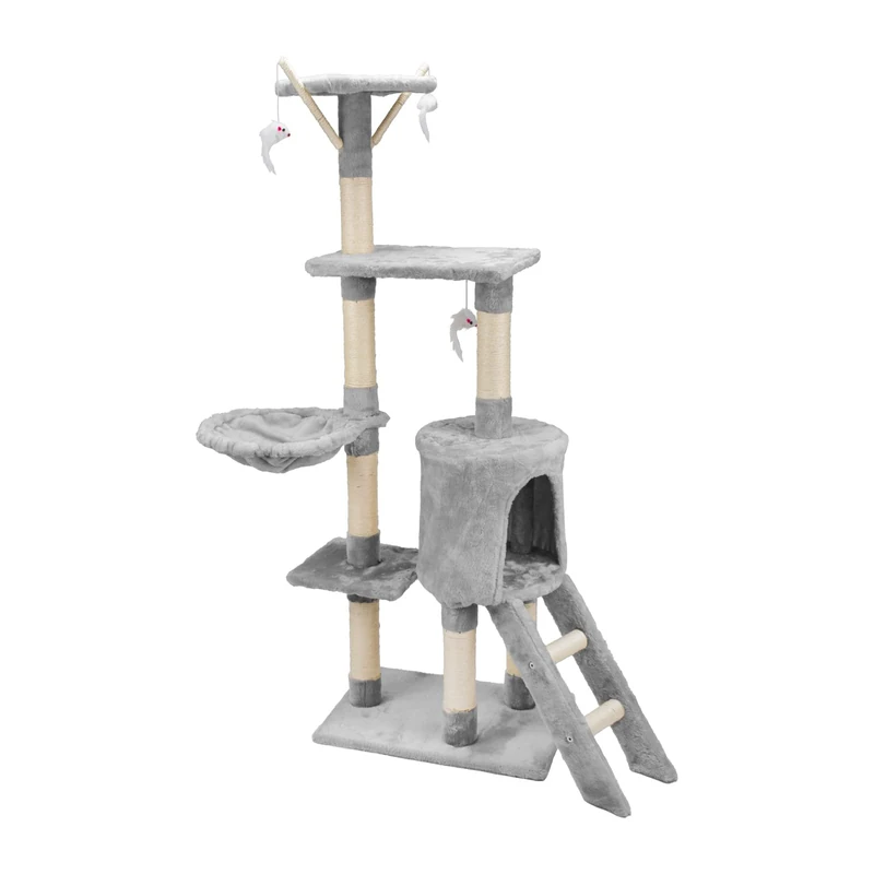 AQPET Paris Cat Scratching Post 138 cm with Cat Tree Playground Scratching Post for Cats Grey - Image 1