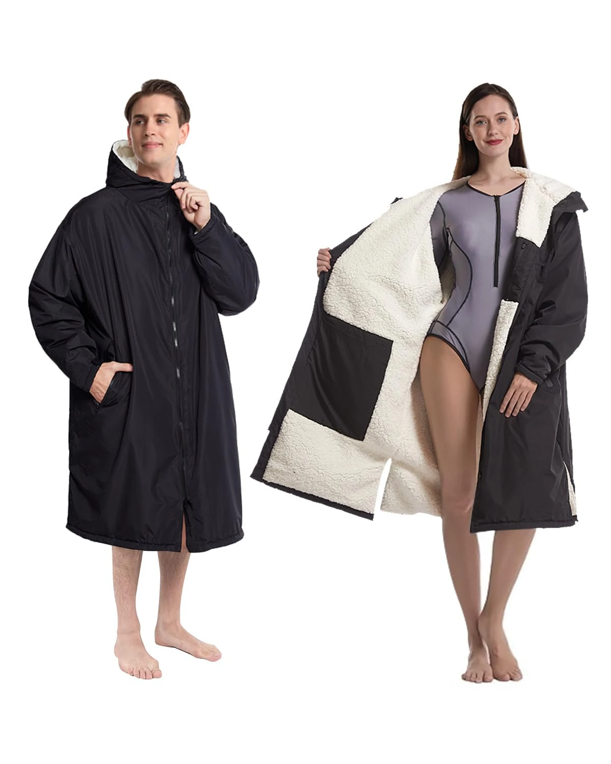 Victoper Waterproof Changing Robe Adults Warm Lining Upgraded Waterproof Inner Pocket Windproof Changing Robes Swimming Surfingv Robe (UK, Alpha, One Size, Regular, Regular, poncho, poncho black)