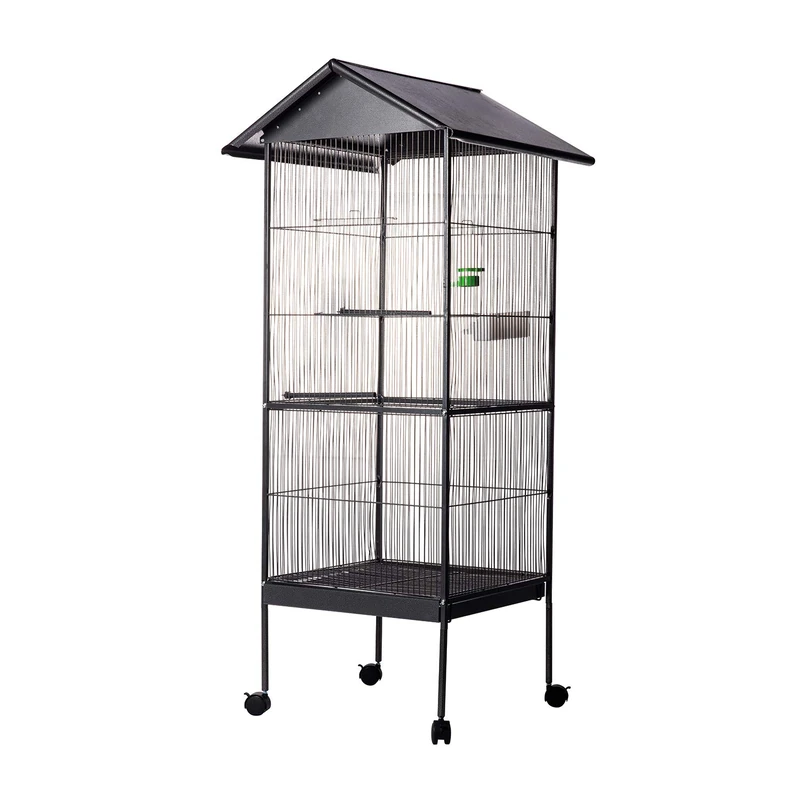AQPET Aviary with Rain Roof Cage for Canary Birds Complete 162 x 52 x 52 cm, Grey, Medium