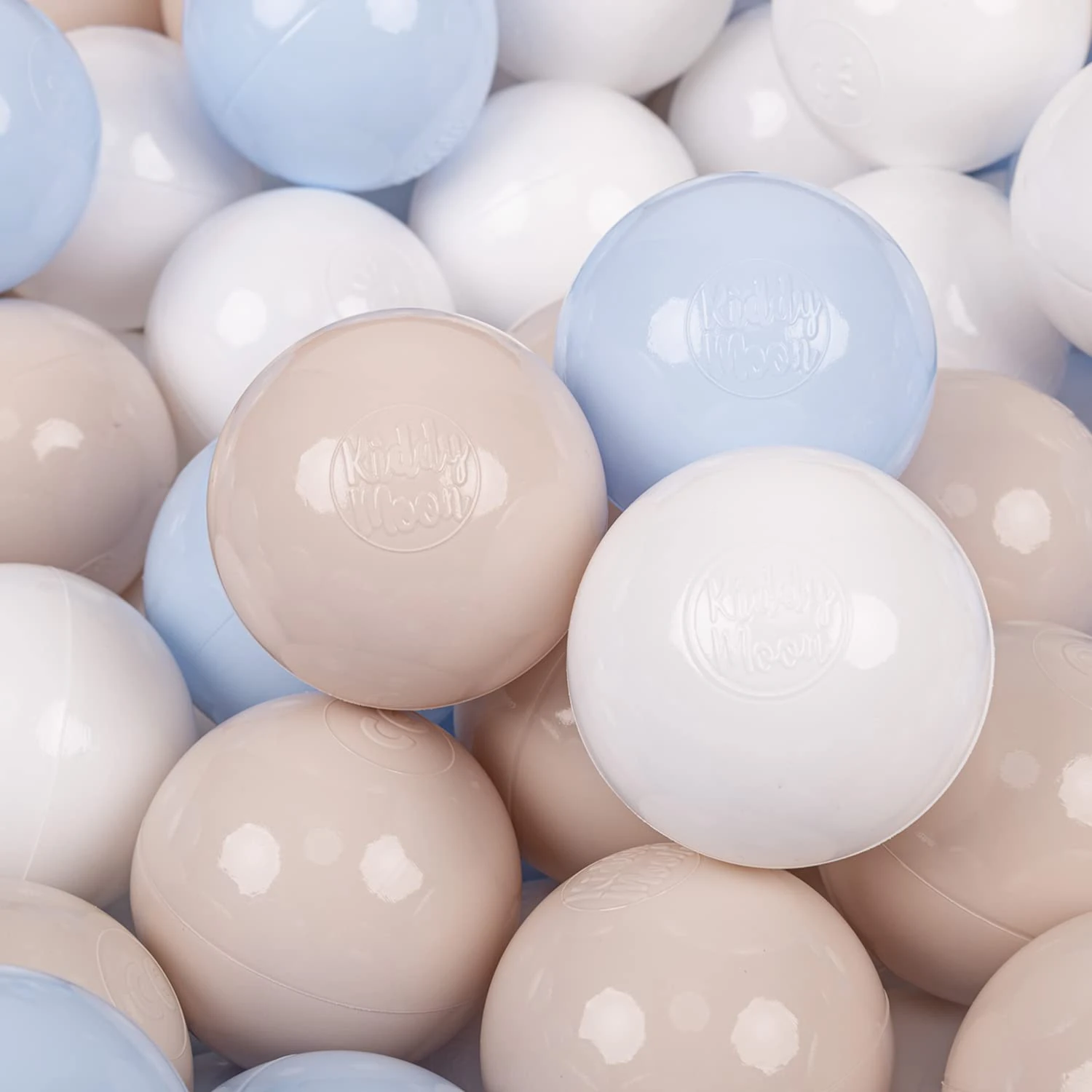 KiddyMoon Soft Plastic Play Balls 100 Balls/7Cm-2.75In Multi-Colour Made In EU, Pastel Beige/Pastel Blue/White