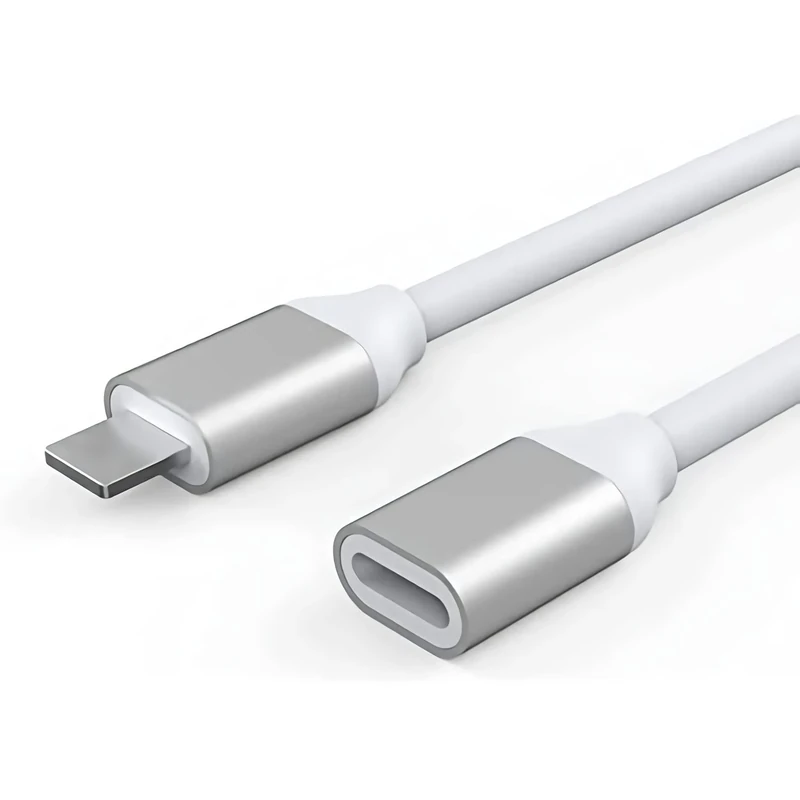 Lightning Iphone Charger Extender Cable Adapter, Extension Dock Cable for Male To Female Cord Pass Video Date Audio (6.6FT, White)