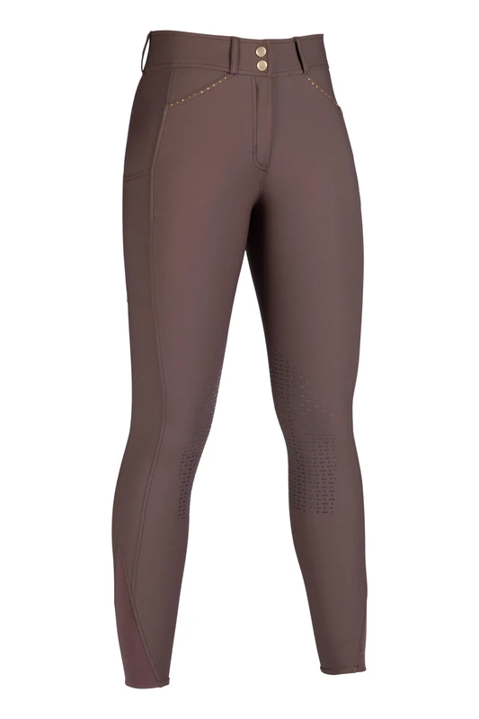 HKM Women's Helene Riding Breeches Silicone Knee Patch, Dark Brown, 36