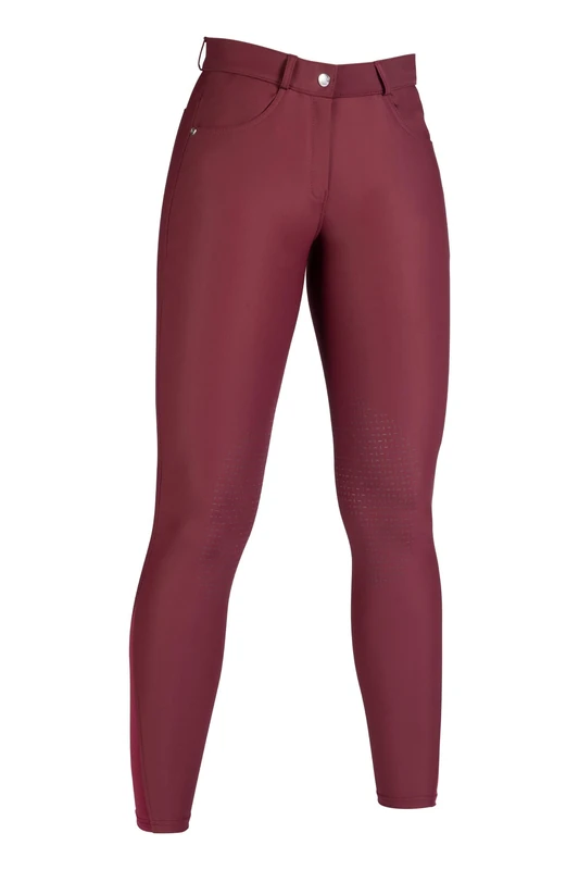 HKM Women's Luna Riding Breeches Silicone Knee Patch, Wine Red, 28