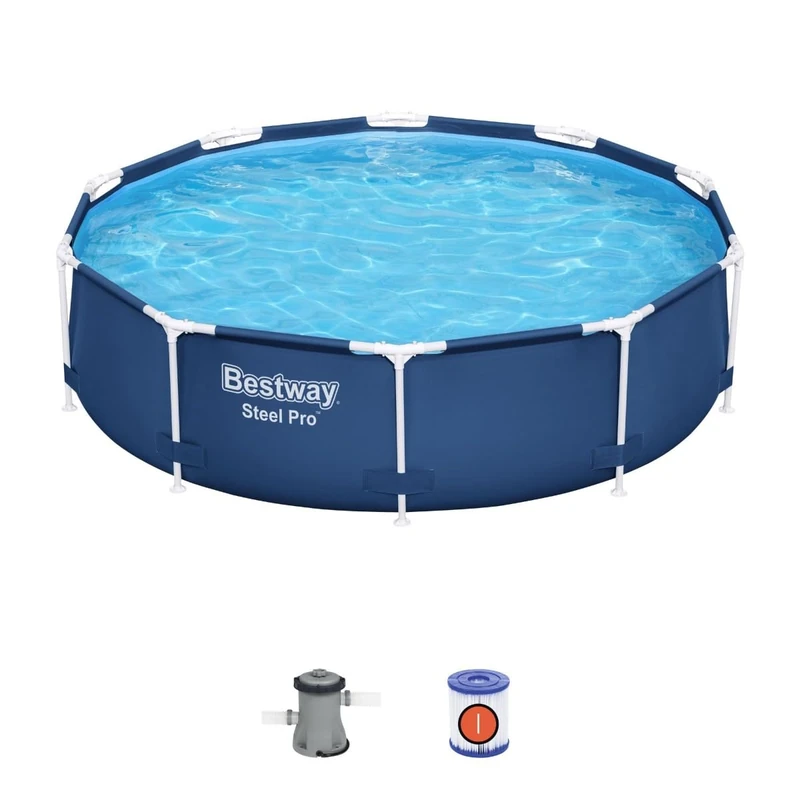 Bestway Steel Pro Swimming Pool Set, Above Ground Round Paddling Pool, 10’ X 30”