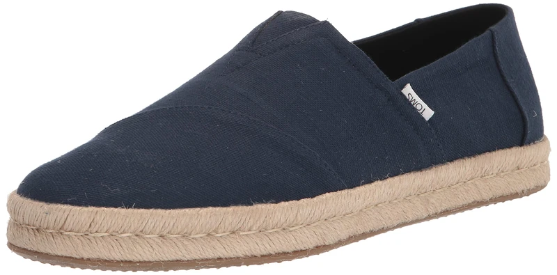 TOMS Men's Alpargata Rope 2.0 Espadrille, Navy Recycled Cotton Slubby Woven, 8 UK