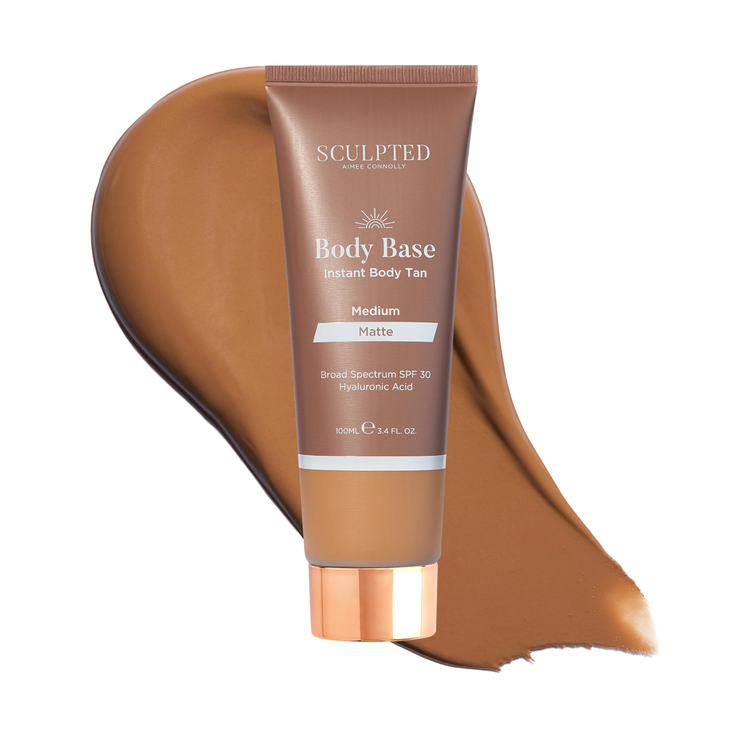 Body Base Instant Tan from Sculpted by Aimee Connolly 100ml - Water-Resistant, Hydrating, Luminous Lotion with SPF30 for an Instant Natural Tan (Medium Matte)