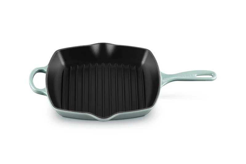 LE CREUSET Enameled Cast Iron Signature Square Skillet Grill, 10.25", Sea Salt