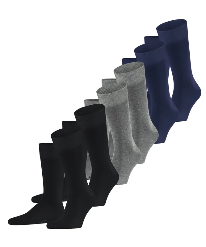 FALKE Men's Happy Multipack M So Cotton Plain 6 Pairs Socks, Multicolor Black Blue Grey 0020, 5.5-8