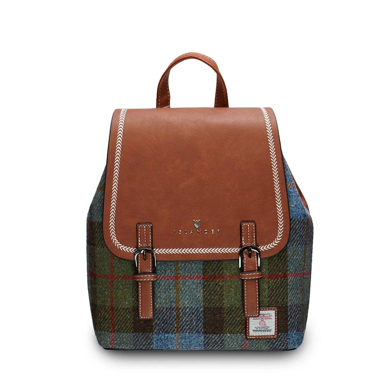 SNOW PAW Islander Jura Backpack with Harris Tweed® (Chestnut Blue Tartan) - Image 1
