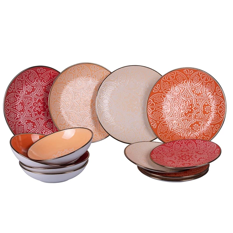 Dinner Set 12 Pieces in Stoneware, 4 Tables in 4 Different Decorations, Baku Sunset - Image 1