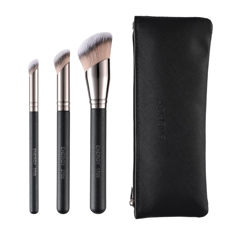 ENERGY 3-in-1 Makeup Brush Set with Travel Pouch Portable, including Foundation Brush, Concealer Brush (Gift for Her, Gift for Woman)