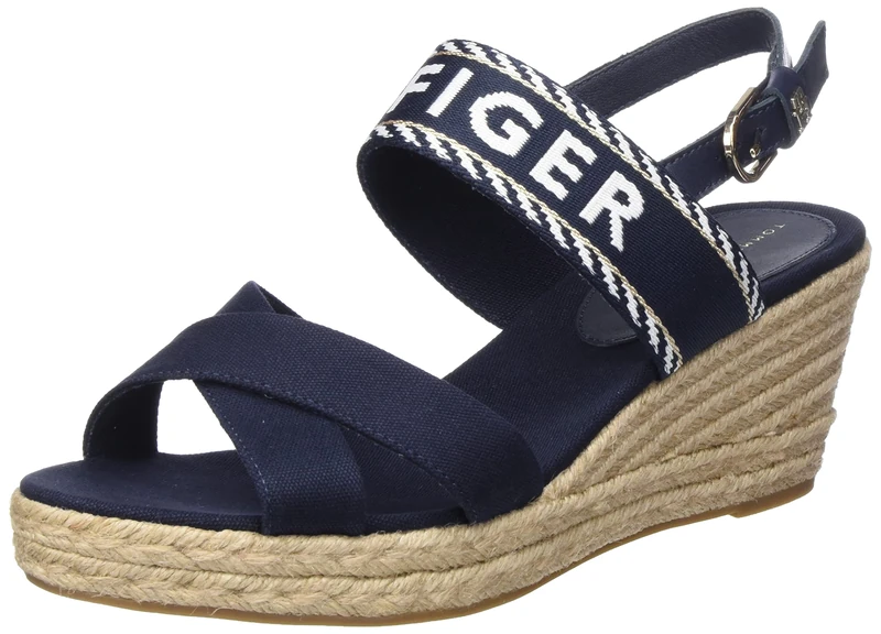 Tommy Hilfiger Women Seasonal Webbing Mid Wedge Espadrilles, Blue (Space Blue), 41 EU