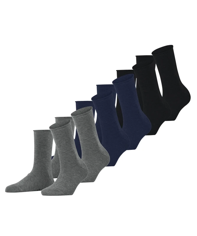 FALKE Womens Happy Multipack W Cotton Plain Socks, Multicolor Blue Grey Mix 0010, 5.5-8 UK