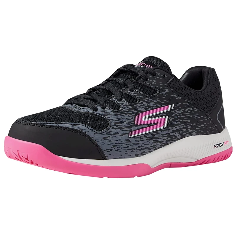 Skechers Women's Viper Court Pickleball Trainers, Black Synthetic Mesh Pink Trim, 2 UK