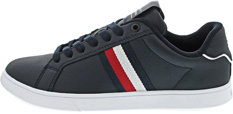 Tommy Hilfiger Men Corporate Leather Cup Stripes Cupsole Trainers, Blue (Desert Sky), 40 EU