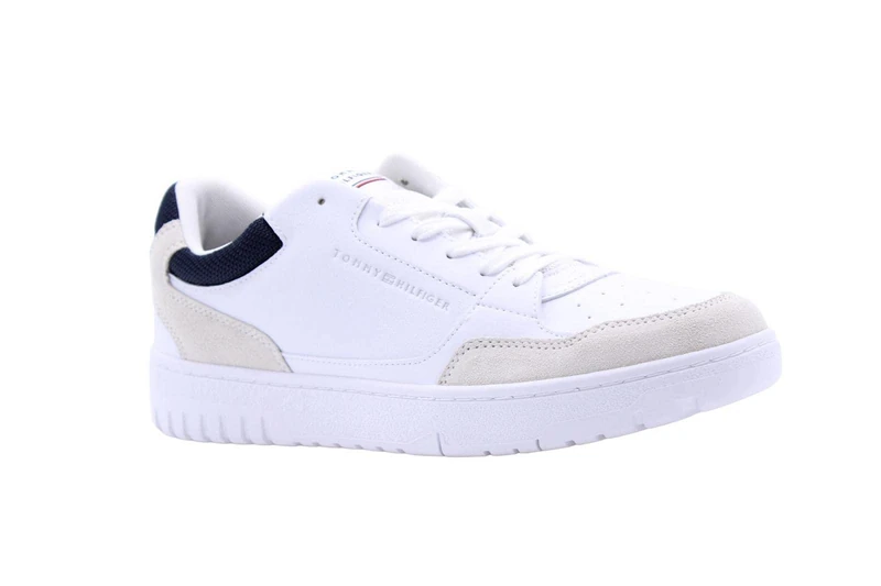 Tommy Hilfiger Men TH Basket Core RWB Cupsole Trainers, White (White), 40 EU