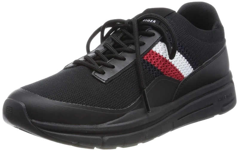 Tommy Hilfiger Men Premium Lightweight Runner Knit Trainers Athletic, Black (Black), 42 EU