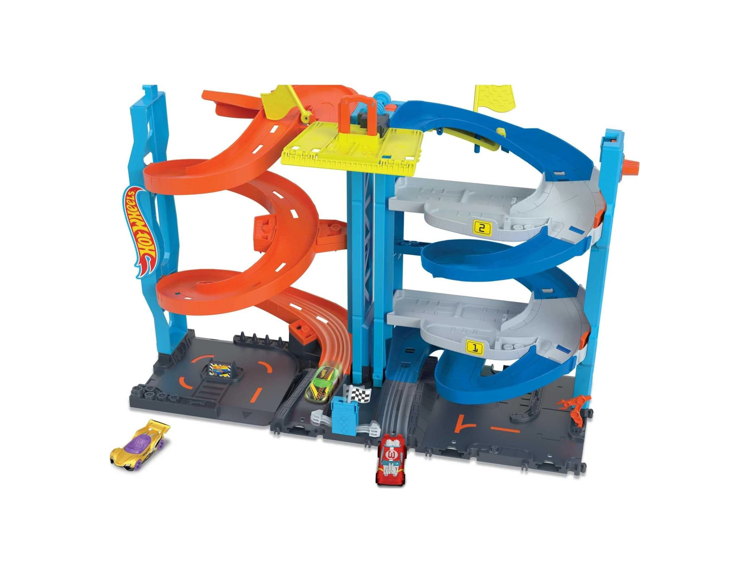 Hot Wheels City Racetrack, Transforming Race Tower, 2-in-1 Tower Mode or Race Mode for Single or Dual Racing, Includes 1 Toy Car in 1:64 Scale, Toys for Ages 3 and Up, One Pack, HKX43
