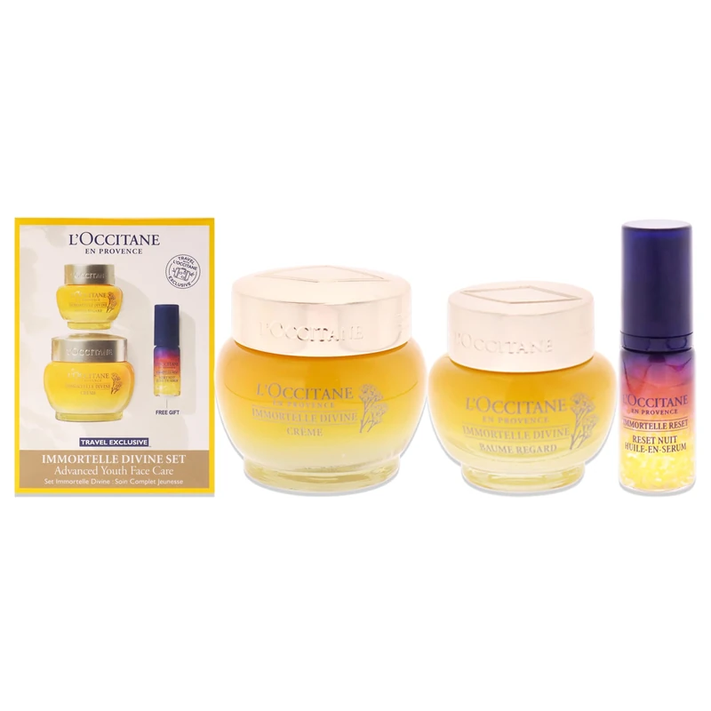 LOccitane Immortelle Divine Set - Advance Youth Face Care For Unisex 3 Pc 0.5oz Eye Balm, 1.7oz Cream, 0.16oz Oil-In-Serum
