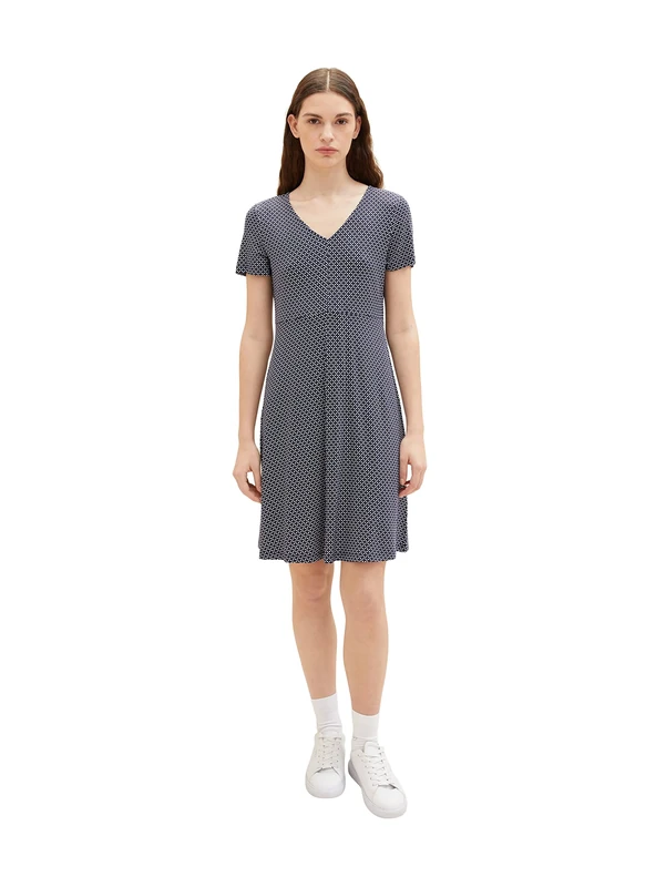 TOM TAILOR Ladies Dress 1035234, 32108 - Navy Geometrical Design, 34 - Image 1