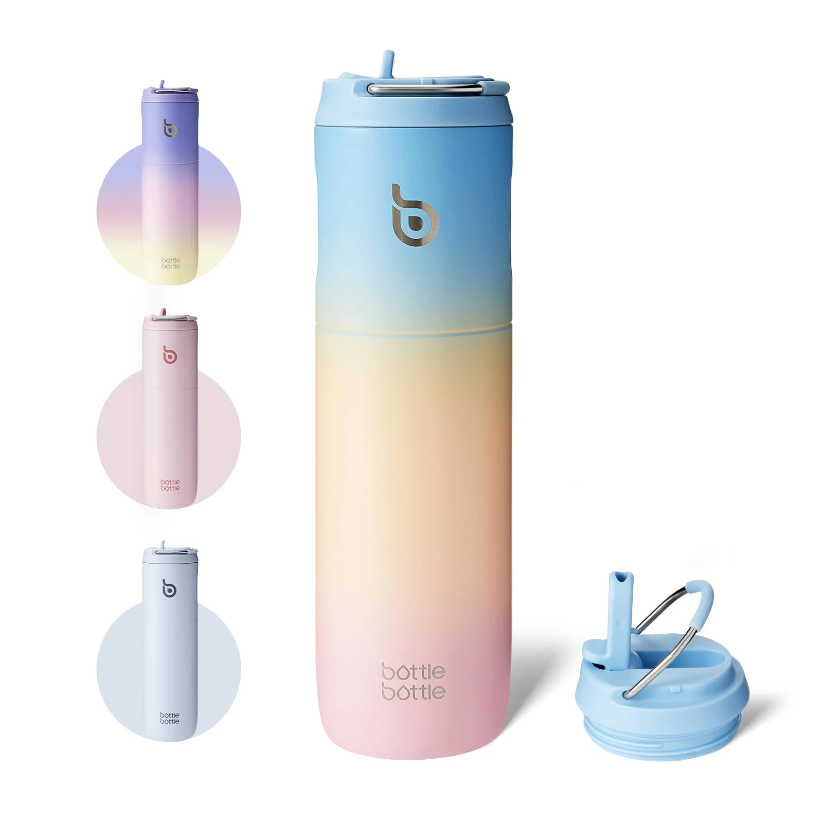 Bottle Bottle Stainless Steel Water Bottle 700ml with Straw and Lid Sports Insulated Metal Water Bottles with Handle(Blue Yellow Pink)