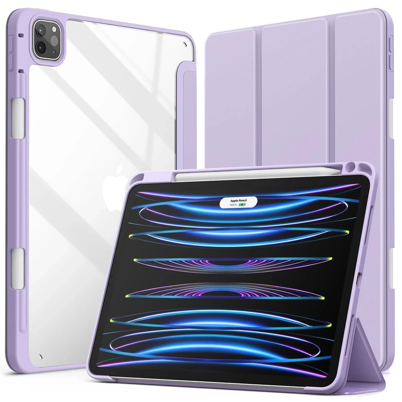 JETech Case ONLY for iPad Pro 11 Inch (2022/2021/2020/2018) with Pencil Holder, Clear Transparent Back Shell Slim Stand Shockproof Tablet Cover, Auto Wake/Sleep (Light Purple)