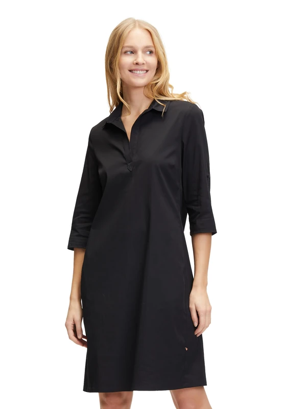 Vera Mont Women's Shirt Blouse Dress with Pockets, Black, 16