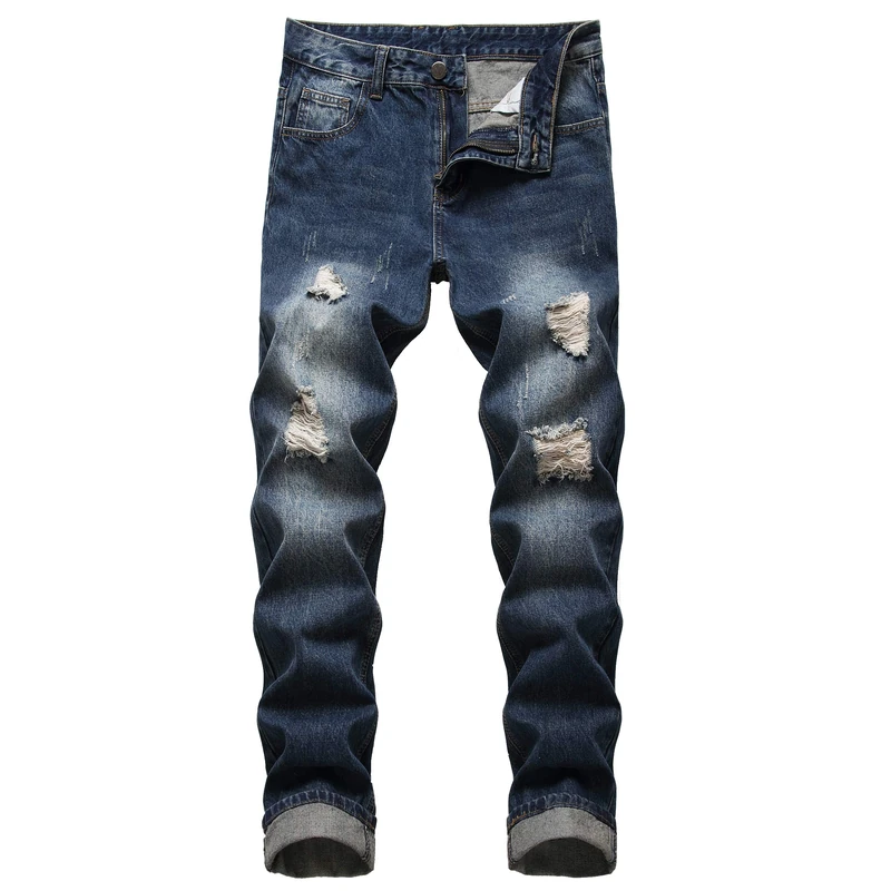 QIMYUM Mens Ripped Jeans, Distressed Destroyed Slim Fit Straight Leg Denim Pants, Blue2005, 40