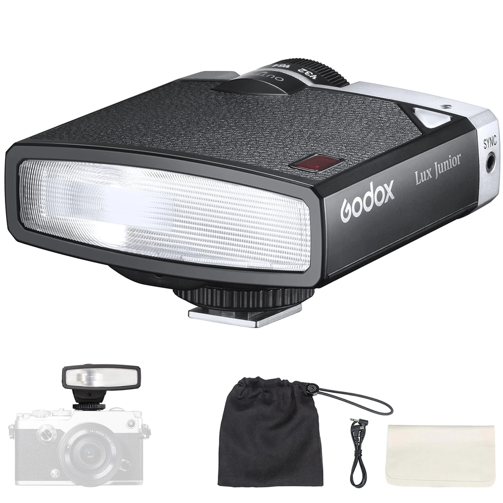 Godox Lux Junior Retro Camera Flash, 6000K±200K On-Camera Flash, 7 Levels Flash Power Retro Camera Speedlite, Support Auto & Manual Modes,Compatible with Canon Nikon Sony Fuji Olympus Hot-Shoe Cameras