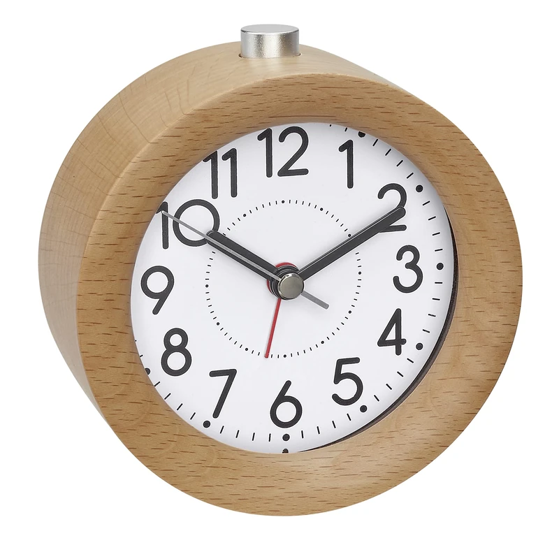 TFA Dostmann 60.1039.05 Wooden Analogue Alarm Clock, Quiet Movement, Beech, Alarm with Snooze Function, Brown, 105 x 44 x 100 mm