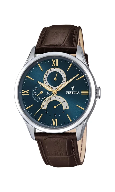Festina Men's Watch F16823/A Classic Steel Case 316L Stainless Steel Silver Brown Leather Strap