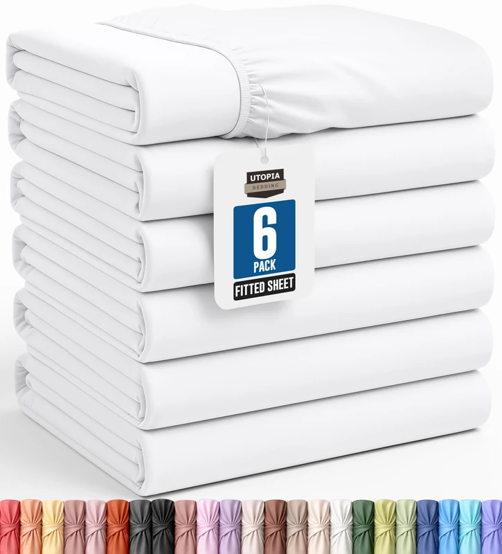 Utopia Bedding Fitted Sheets Twin XL Dormitory Soft Brushed Microfiber Deep Pocket Wrinkle Resistant Shrinkage and Fade Easy Care 6 Pcs (White)
