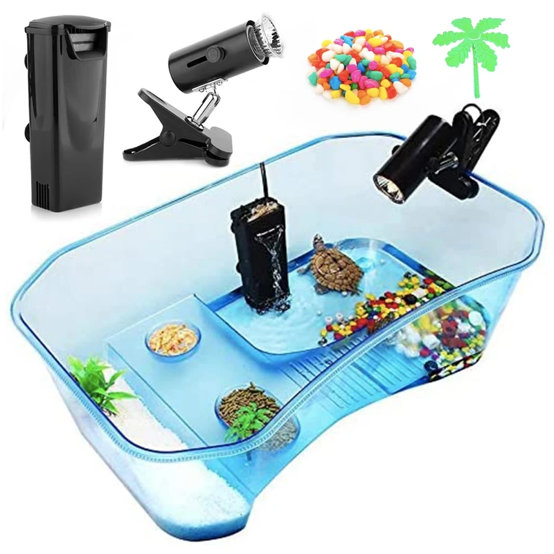 Geegoods - Aquarium for Turtles and Other Domestic Reptiles, with Filter, Platform and Plants