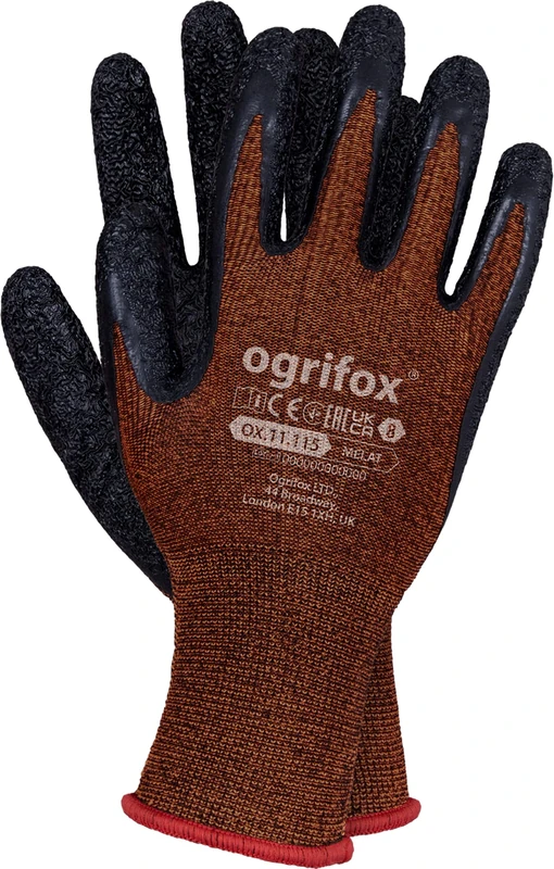 Ogrifox OX-MELAT Latex-Spandex Gloves, Protective Gloves, Work Gloves, Gardening Gloves Ox.11.115, Orange-Black, Size 7, 240 pairs
