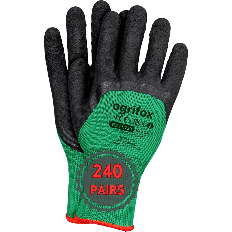 Ogrifox OX-HALFOM Pack of Latex Gloves, Protective Gloves, Work Gloves Ox.11.739, Green-Black, 8 Size, 240 Pairs