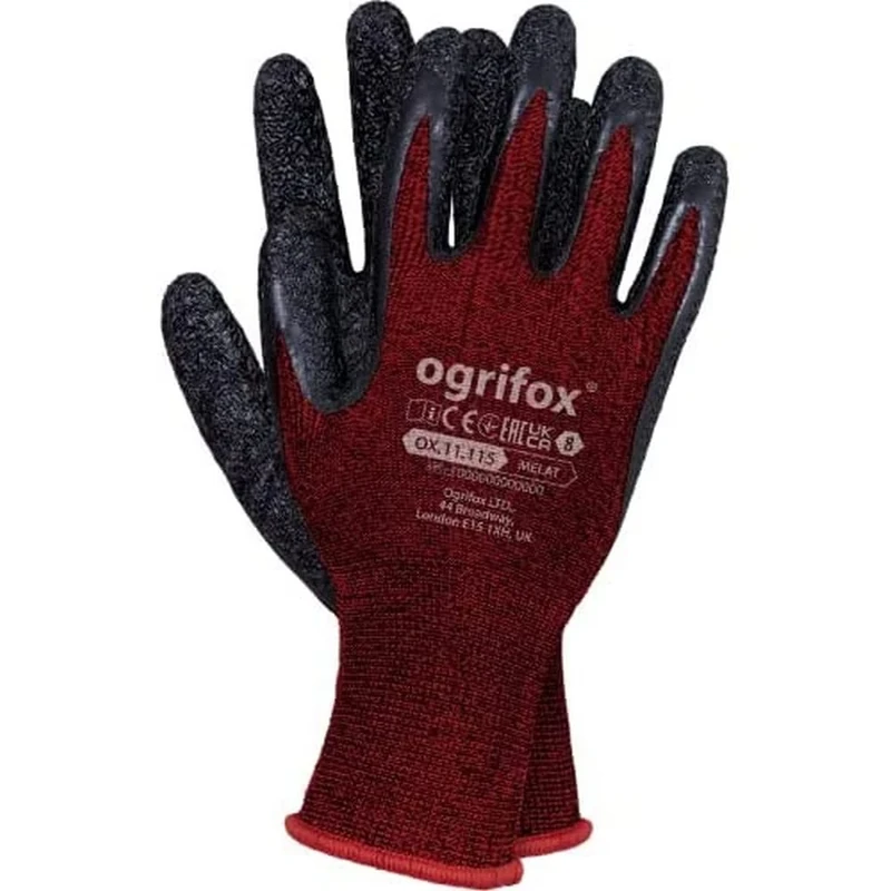 Ogrifox OX-MELAT Latex-Spandex Gloves, Protective Gloves, Work Gloves, Gardening Gloves Ox.11.115, Red-Black, Size 7, 240 pairs