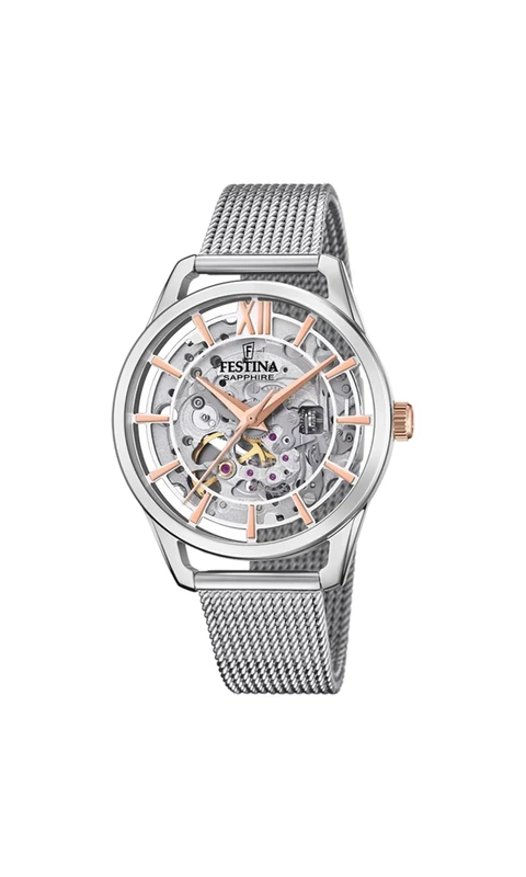 Festina Women's Watch F20627/1 Automatic Stainless Steel Case 316L Silver Plated Stainless Steel Strap 316L Silver, Silver, Bracelet