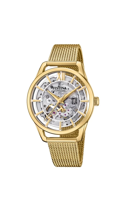 Festina Ladies Automatic Skeleton Watch with Mesh Bracelet F20629/1