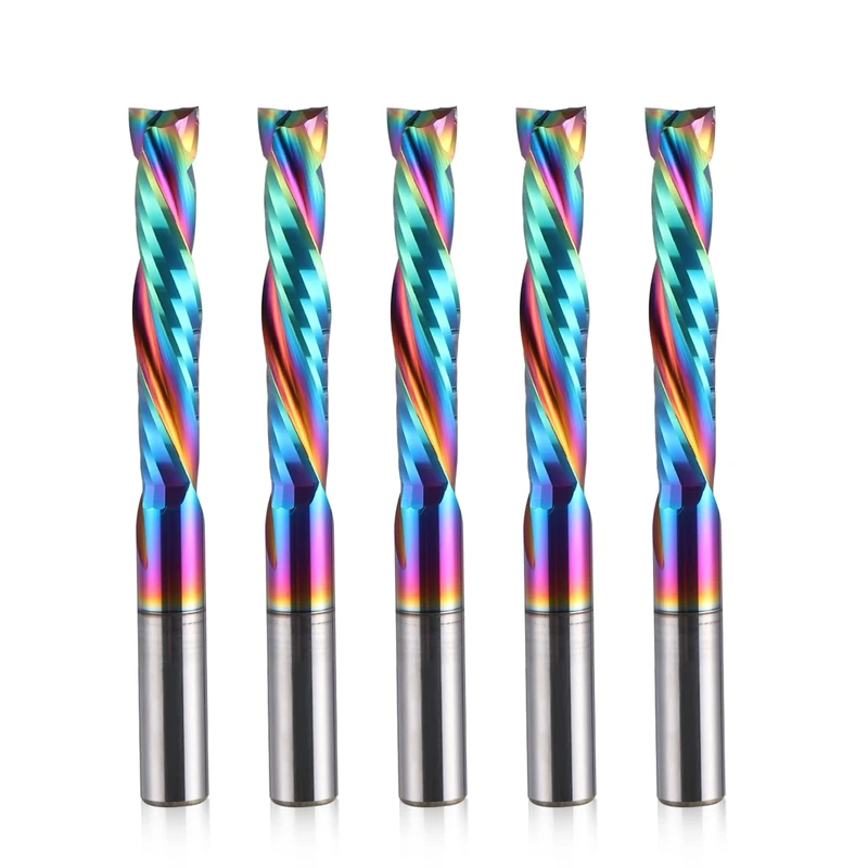 EU_HOZLY DLC Coating Up and Down Cut 2 Flutes Spiral Carbide Router Tool CNC Milling Cutter Compression Wood Shank 6mm Shank 6mm Cutting Diameter 32mm CEL Pack of 5