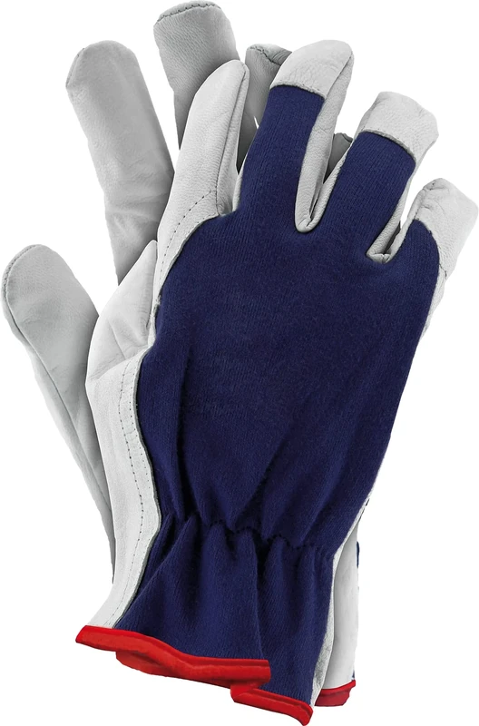 Ogrifox OX-INPAK Protective Gloves Made of Goatskin Leather, Protective Gloves, Work Gloves, Leather Gloves, Navy Blue-White, Size 8, 72 pairs