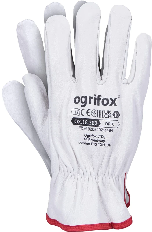 Ogrifox OX-DRIX_W10 Leather Gloves, Protective Gloves, Work Gloves, Safety Gloves Ox. 18.382, White, Size 10, 120 pairs