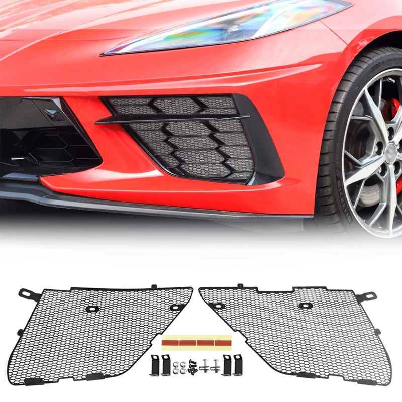 URLWALL Upgraded Front Radiator Guards Grille for Corvette C8 2020-2022, OEM Style Grille Vents Insert Mesh Set, Auto Body Bumper Front Outer Grill Replacement, Instruction Manual Included