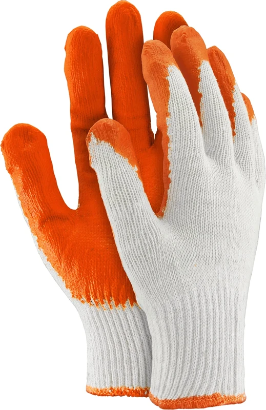 Ogrifox OX-UNIWAMP Rubber-Coated Safety Gloves, Protective Gloves, Work Gloves, White-Orange, Size 9, 480 Pairs